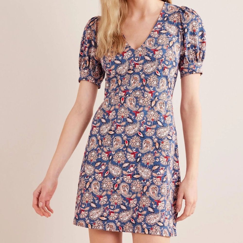 BODEN NWT Blue Paisley V-Neck Jersey Mini Dress 12